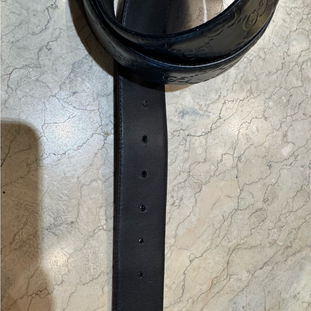 Gucci Silver GG Black Leather Guccissima Belt 95/38 - Picture 9 of 14
